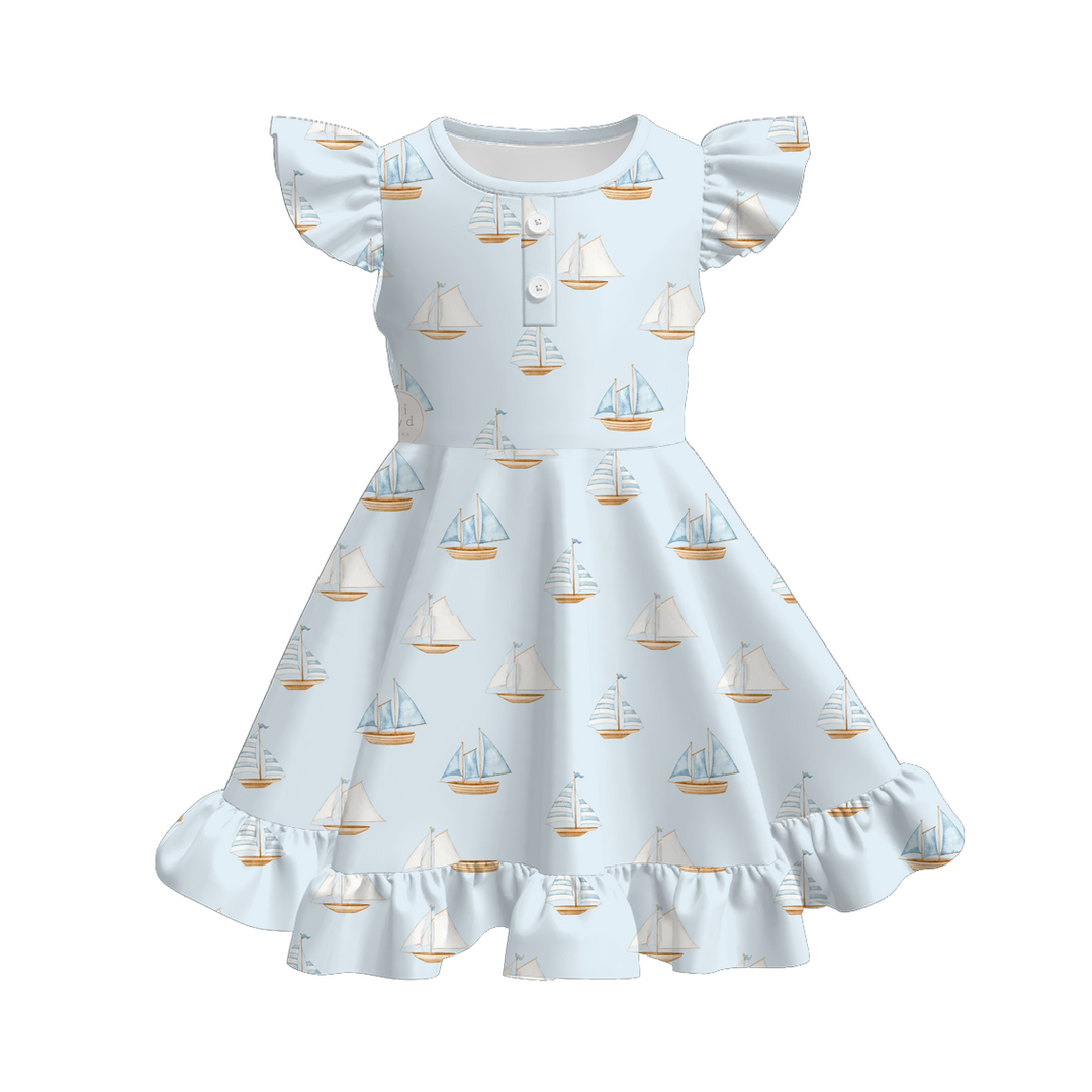 Summer marine theme ruffle twirl dress for girls