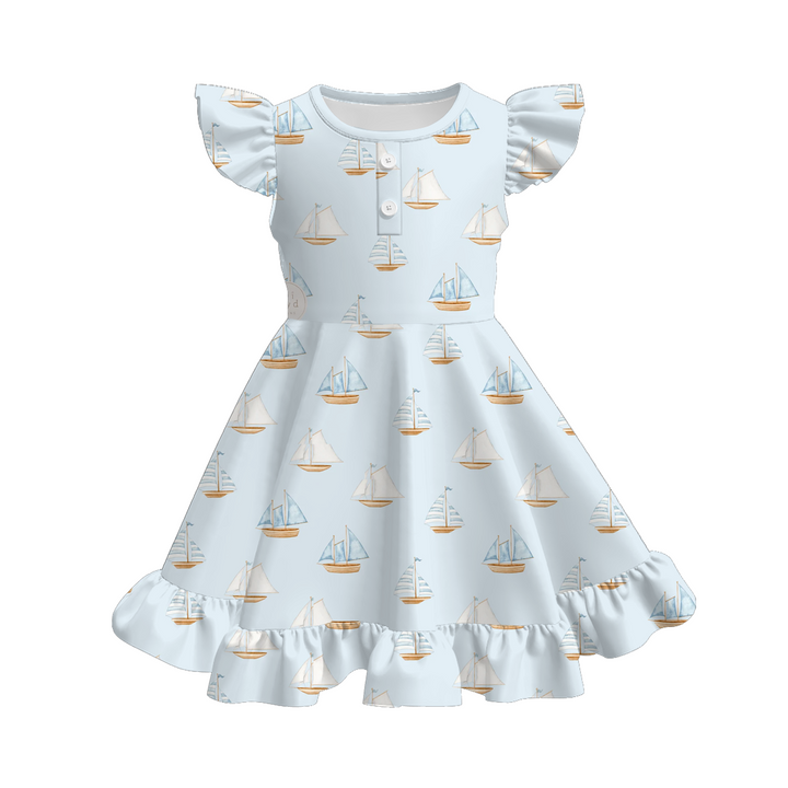 Summer marine theme ruffle twirl dress for girls
