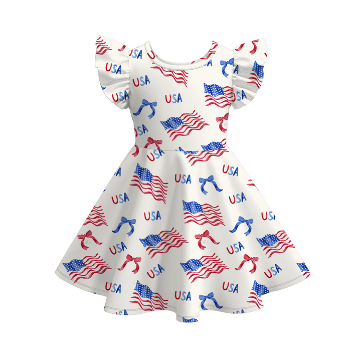 4th of July patriotic ruffle twirl dress for girls