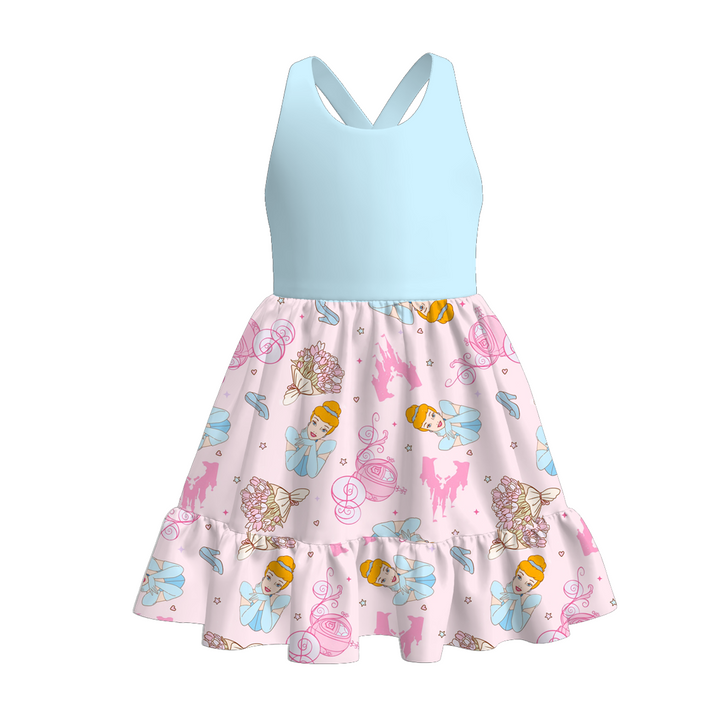Girls summer cartoon printed sundress summer ruffle dress