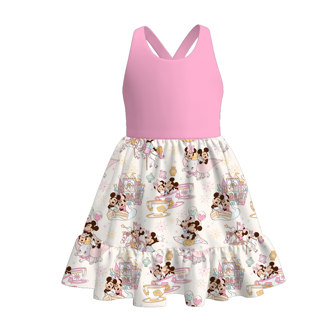 Girls summer cartoon printed sundress summer ruffle dress