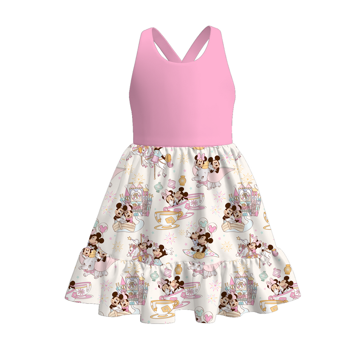 Girls summer cartoon printed sundress summer ruffle dress