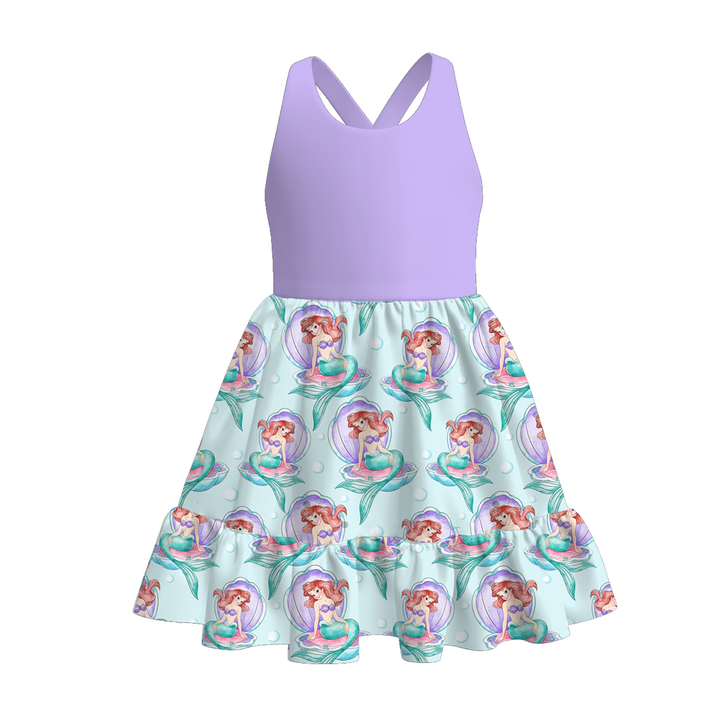 Girls summer cartoon printed sundress summer ruffle dress