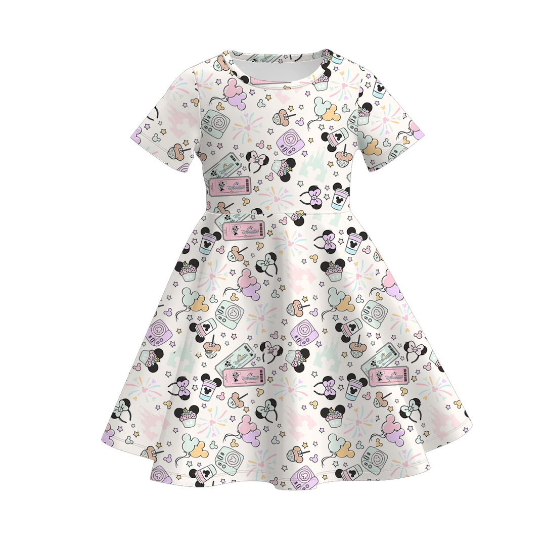Girls summer cartoon printed twirly dress