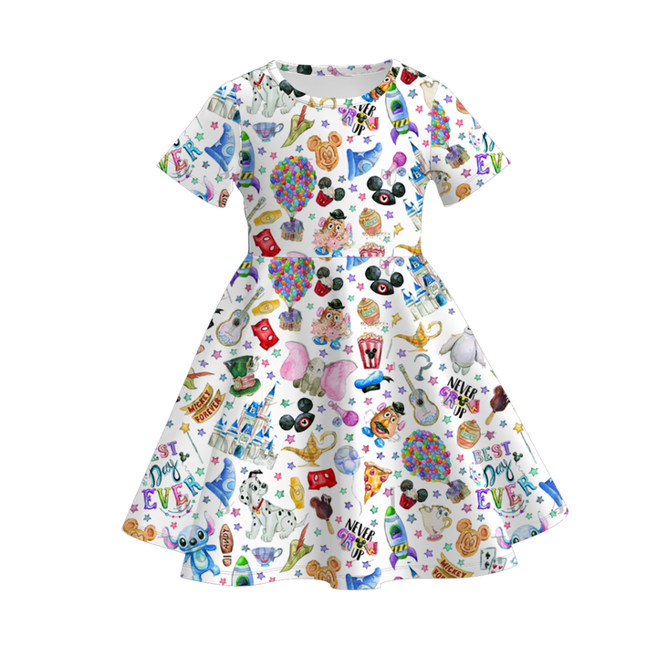Girls summer cartoon printed twirly dress