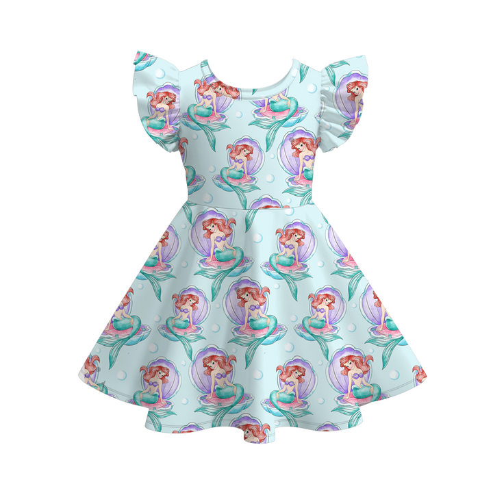 Girls summer cartoon printed flutter twirly dress