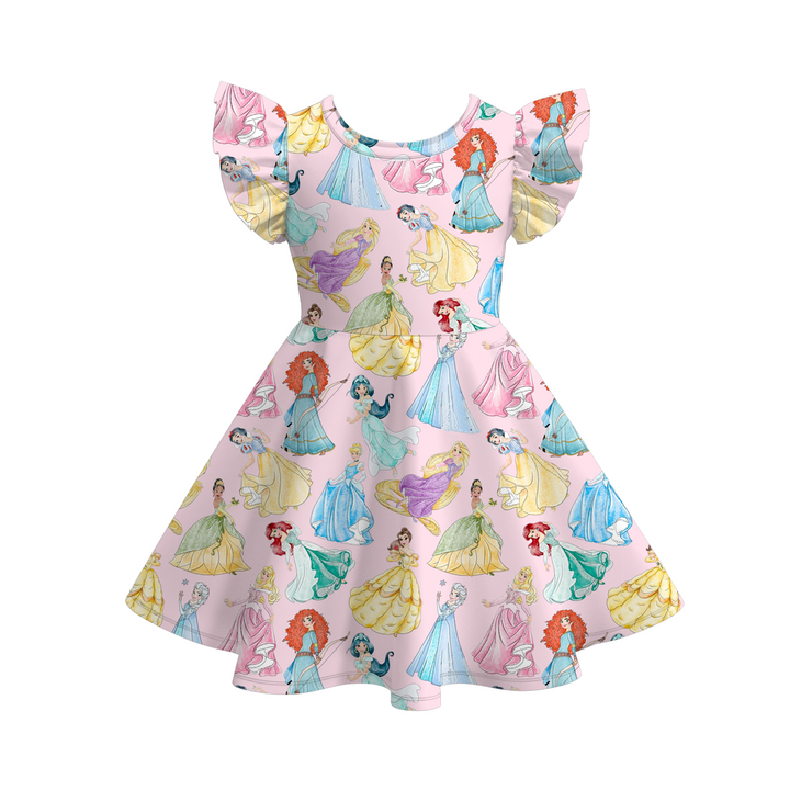 Girls summer cartoon printed flutter twirly dress