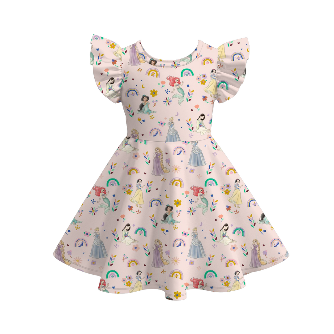 Girls summer cartoon printed flutter twirly dress