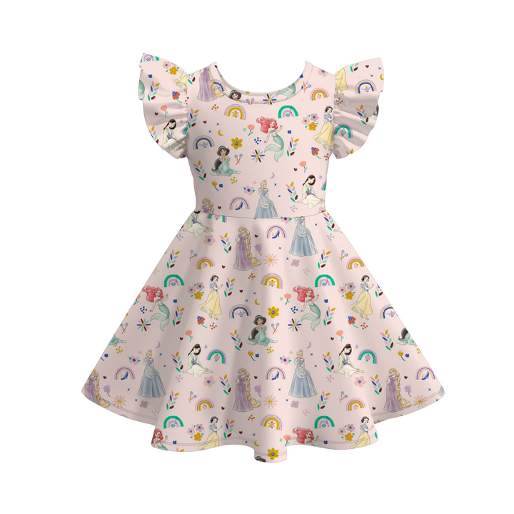 Girls summer cartoon printed flutter twirly dress
