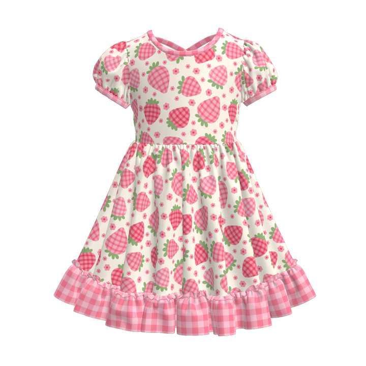 Girls summer fruit printed ruffle twirl dress with puff sleeve