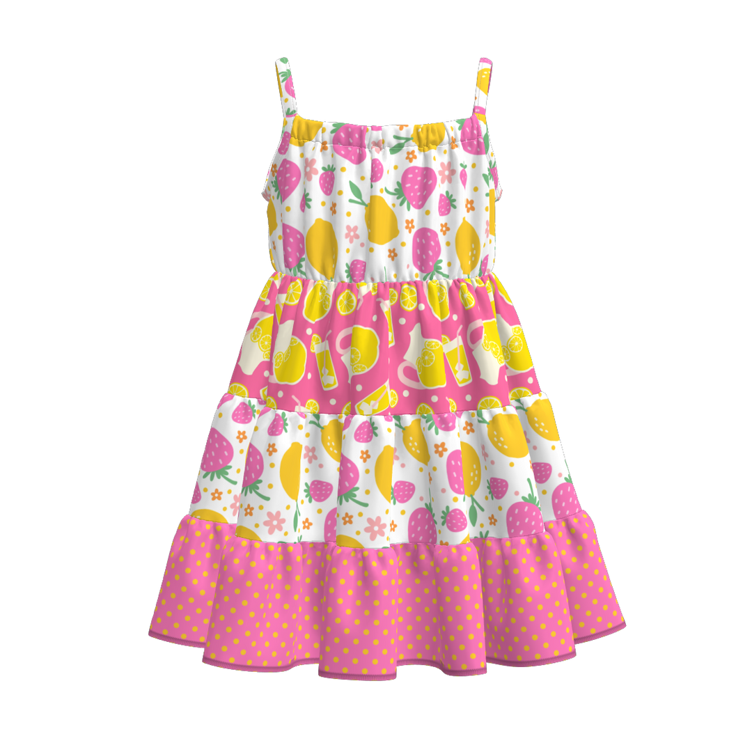 Girls Floral Paneled suspender dress
