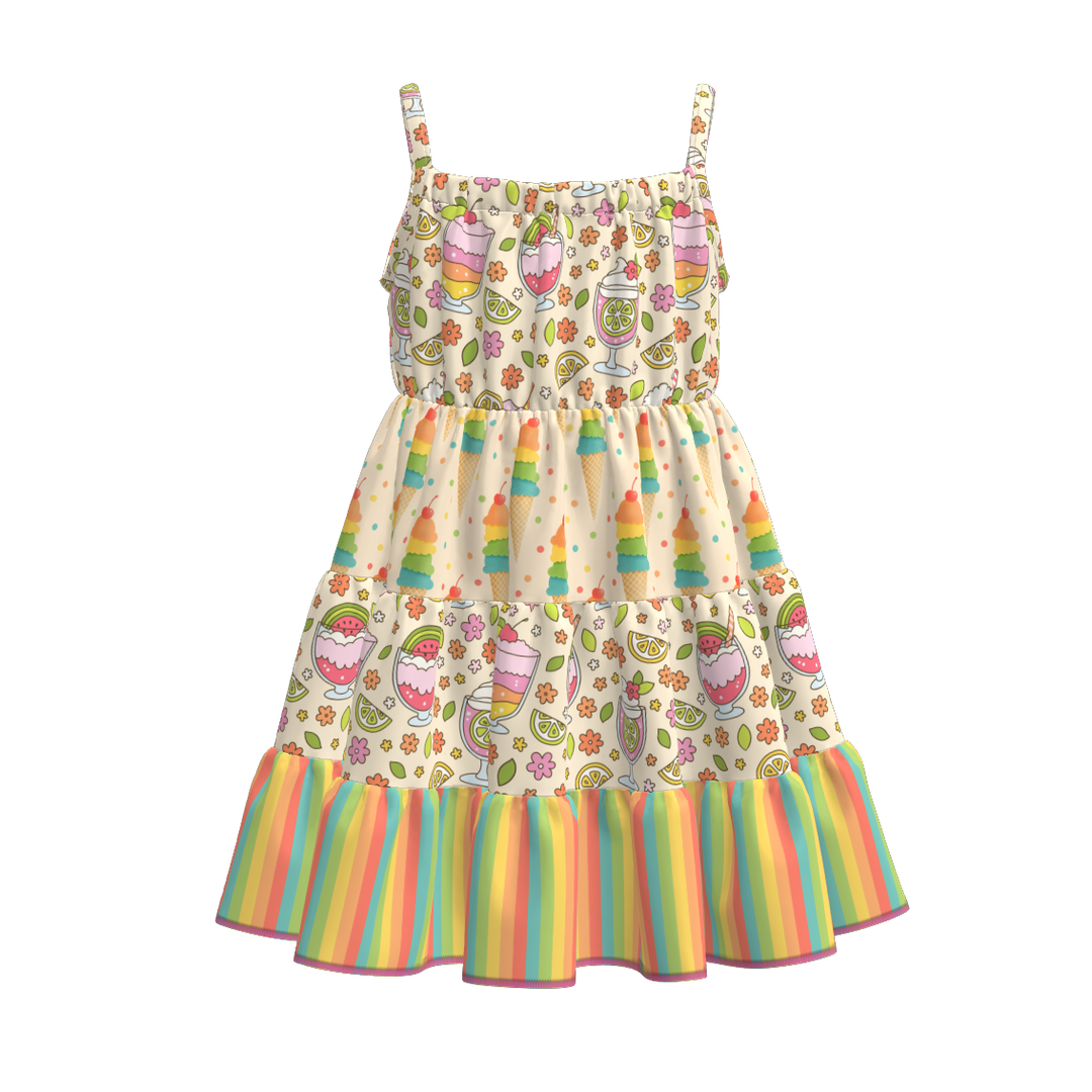 Girls Floral Paneled suspender dress