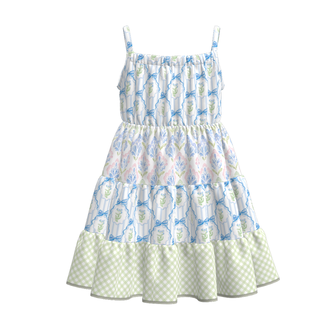 Girls Floral Paneled suspender dress