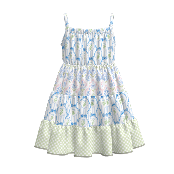 Girls Floral Paneled suspender dress