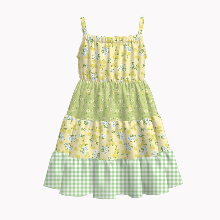 Girls Floral Paneled suspender dress