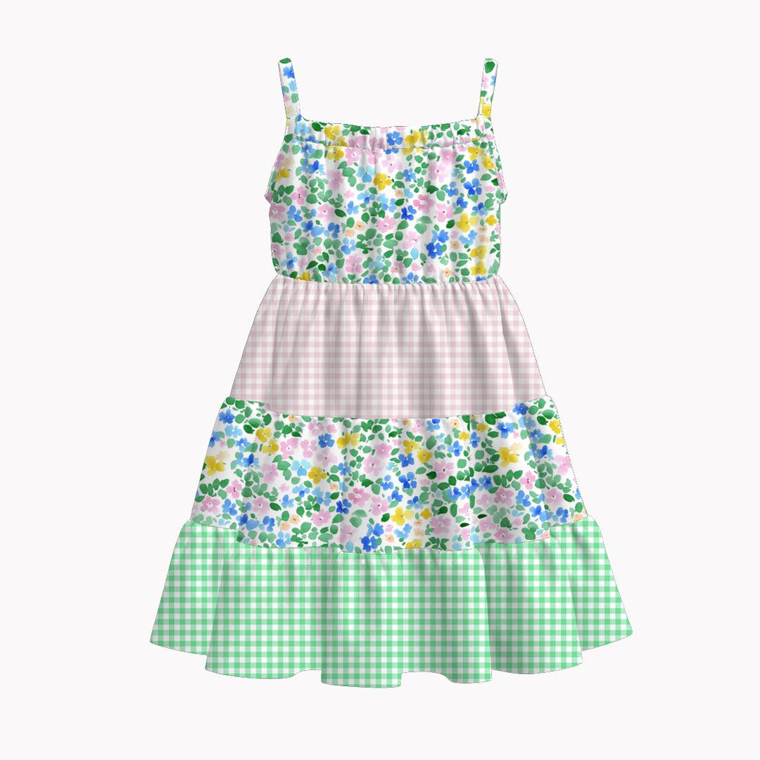 Girls Floral Paneled suspender dress