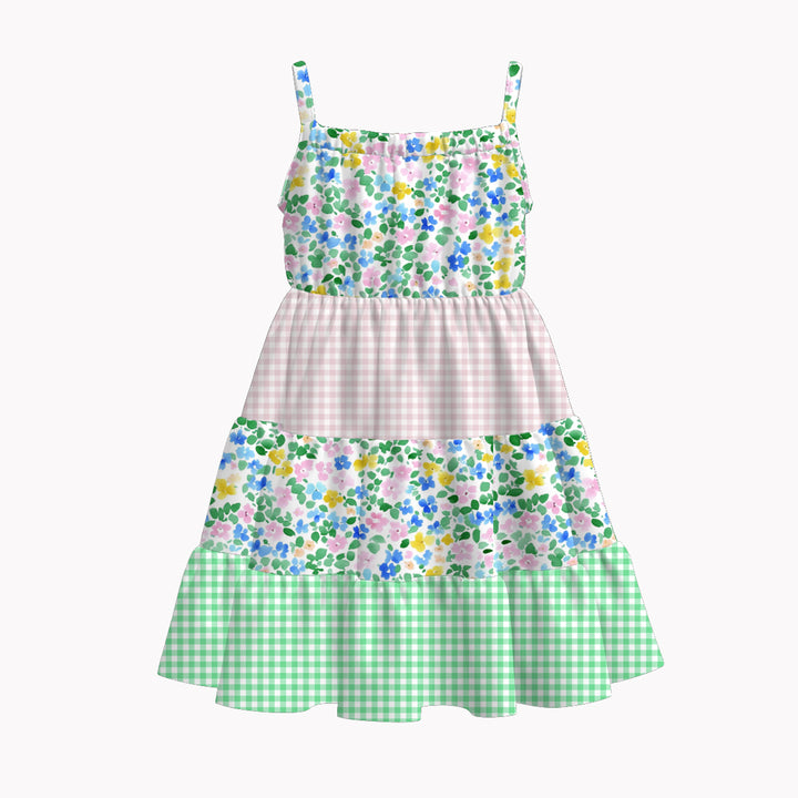Girls Floral Paneled suspender dress