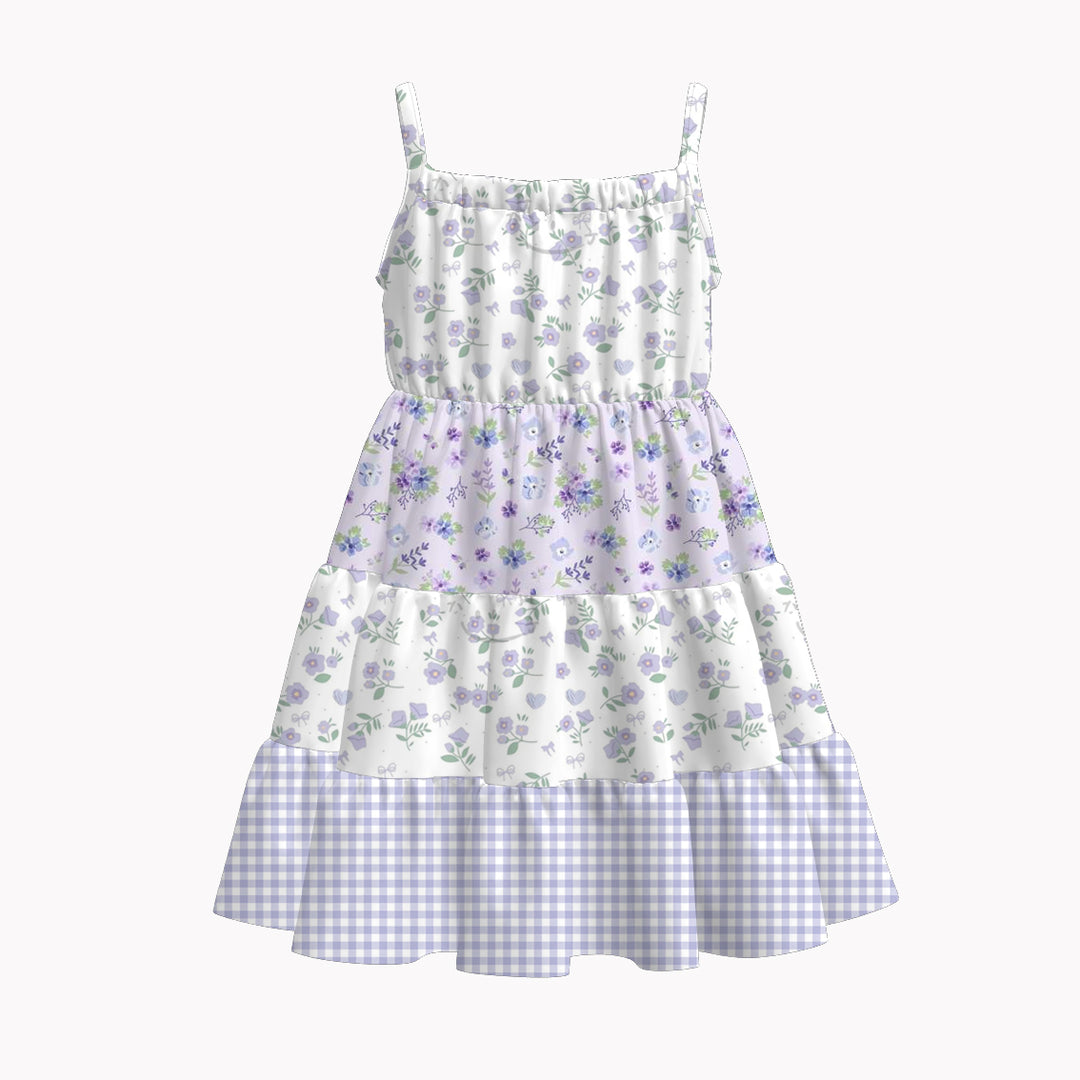 Girls Floral Paneled suspender dress