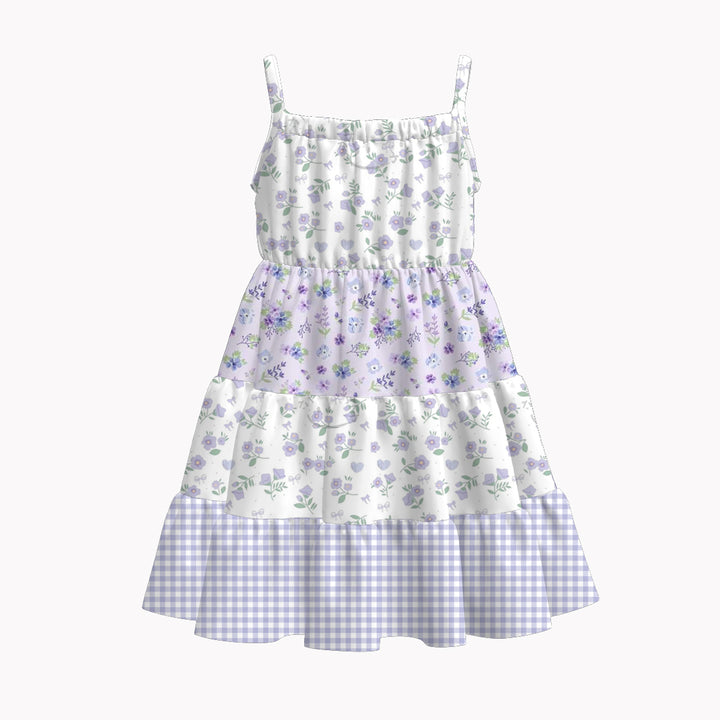 Girls Floral Paneled suspender dress