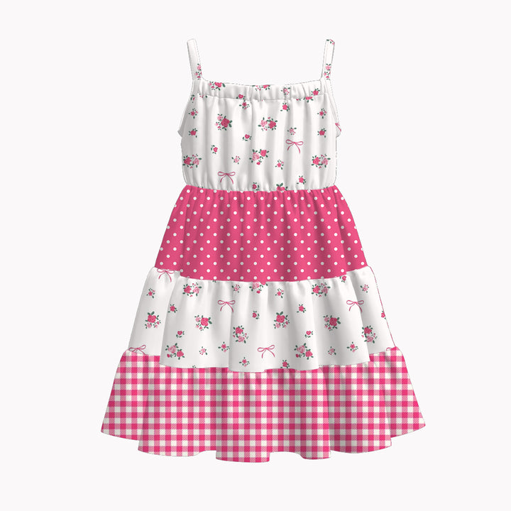 Girls Floral Paneled suspender dress