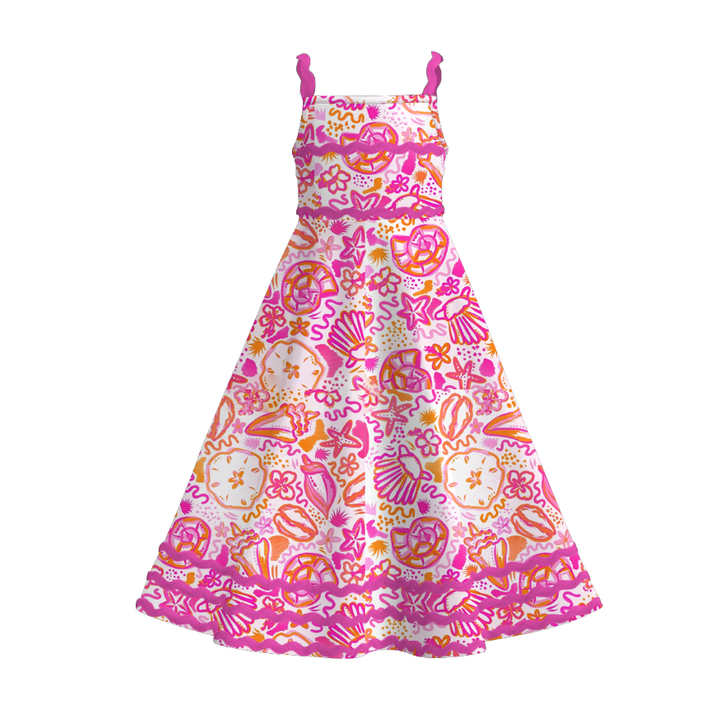 Girls summer graffiti seaside ric-rac suspender maxi dress