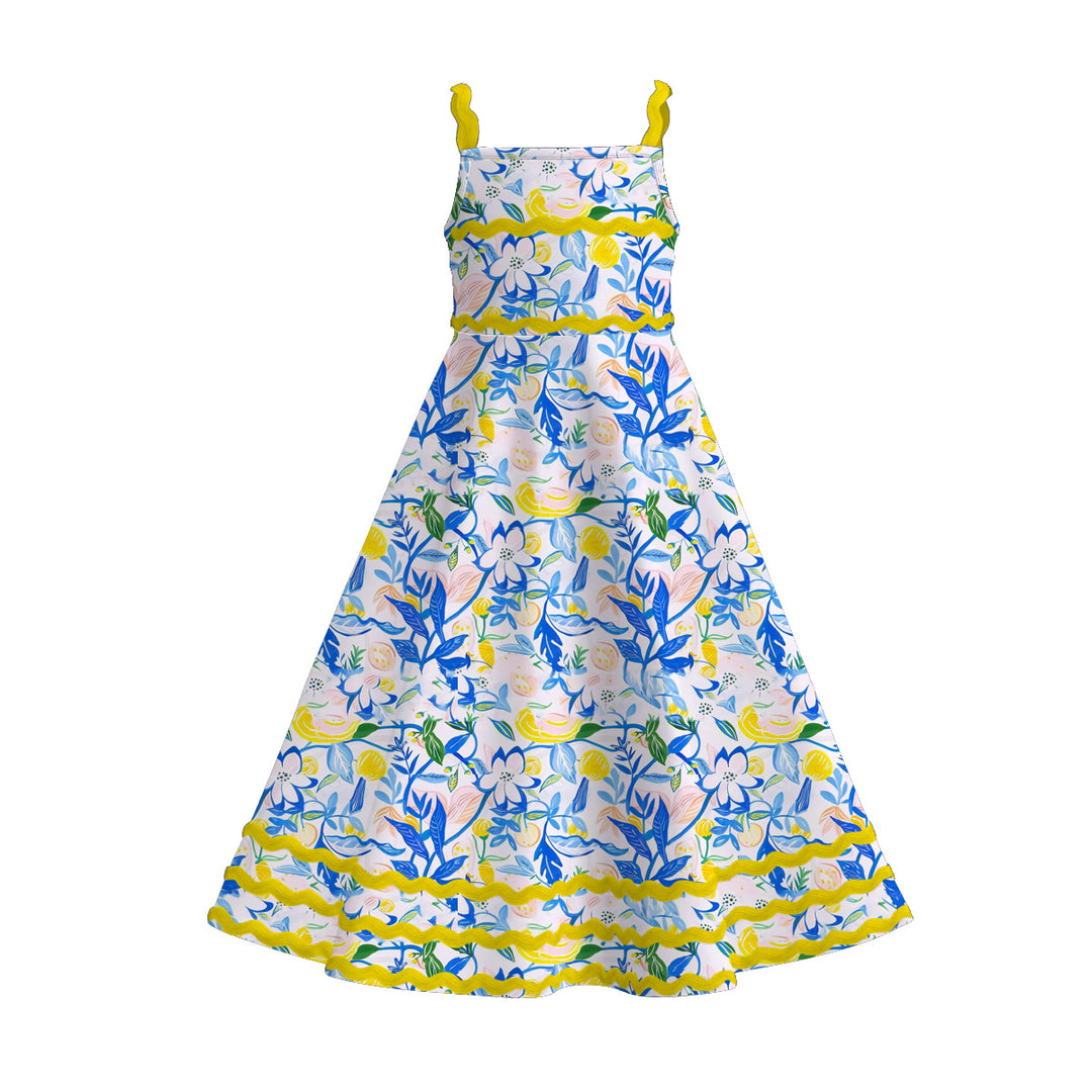 Girls summer graffiti seaside ric-rac suspender maxi dress
