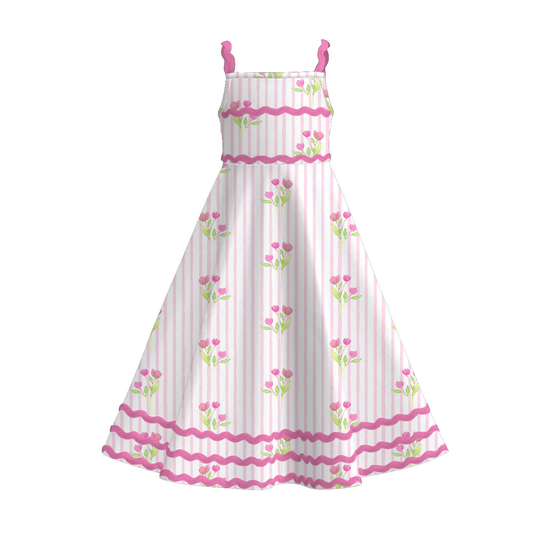 Girls summer graffiti seaside ric-rac suspender maxi dress