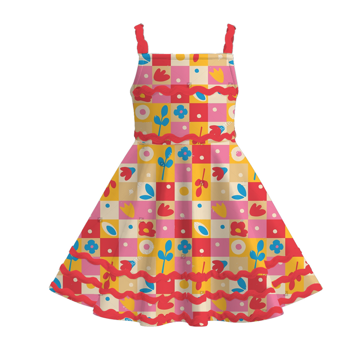 Girls summer graffiti ric-rac suspender dress