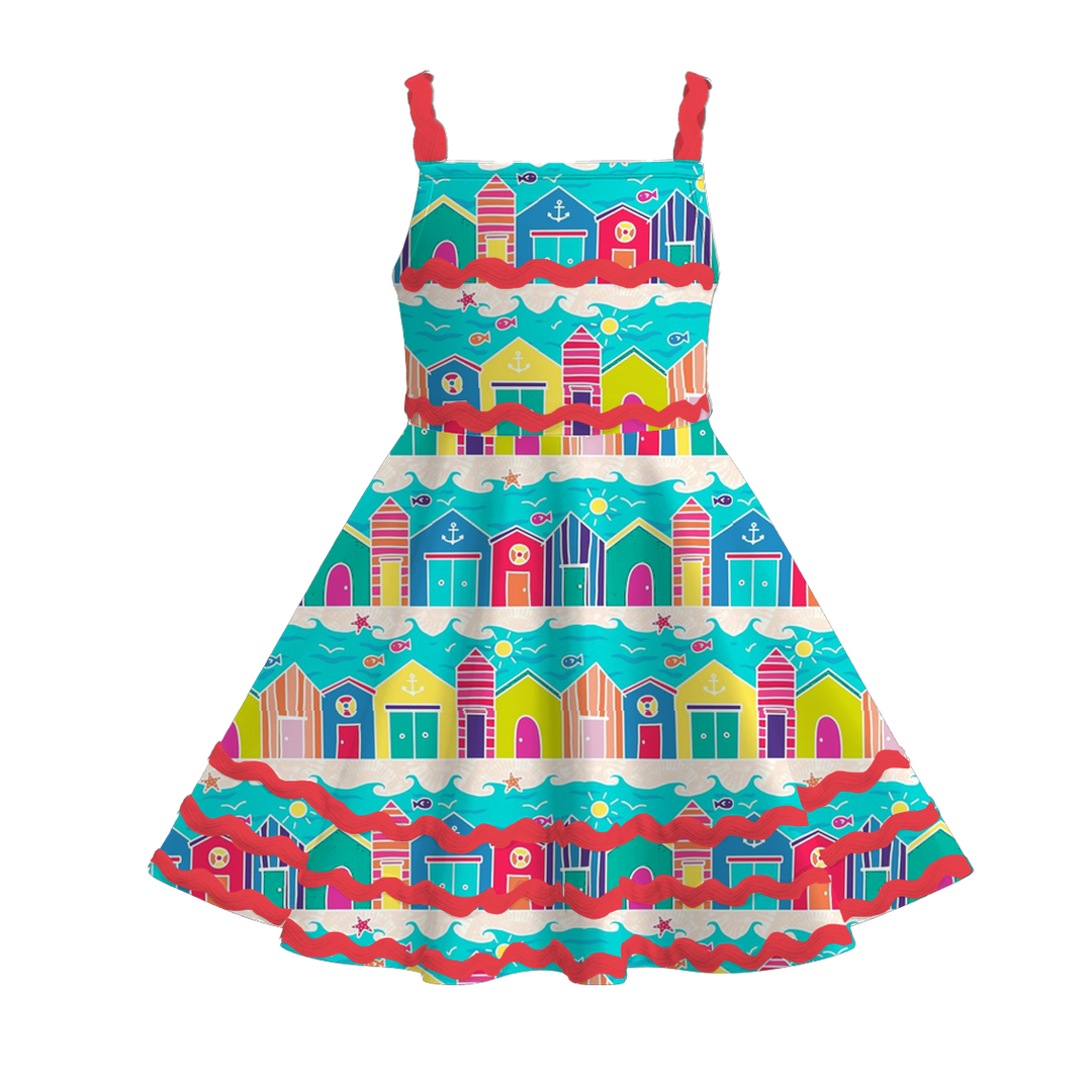 Girls summer graffiti ric-rac suspender dress
