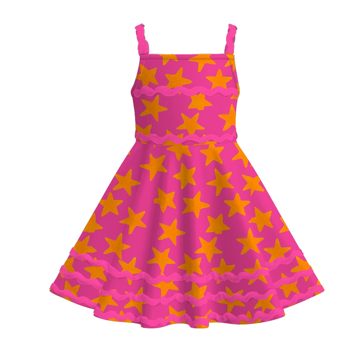 Girls summer graffiti ric-rac suspender dress