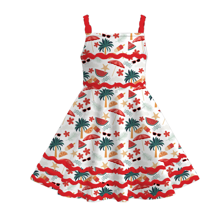 Girls summer graffiti ric-rac suspender dress