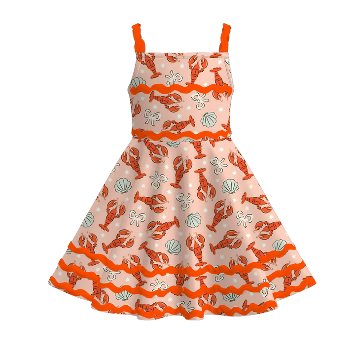 Girls summer graffiti seaside ric-rac suspender dress