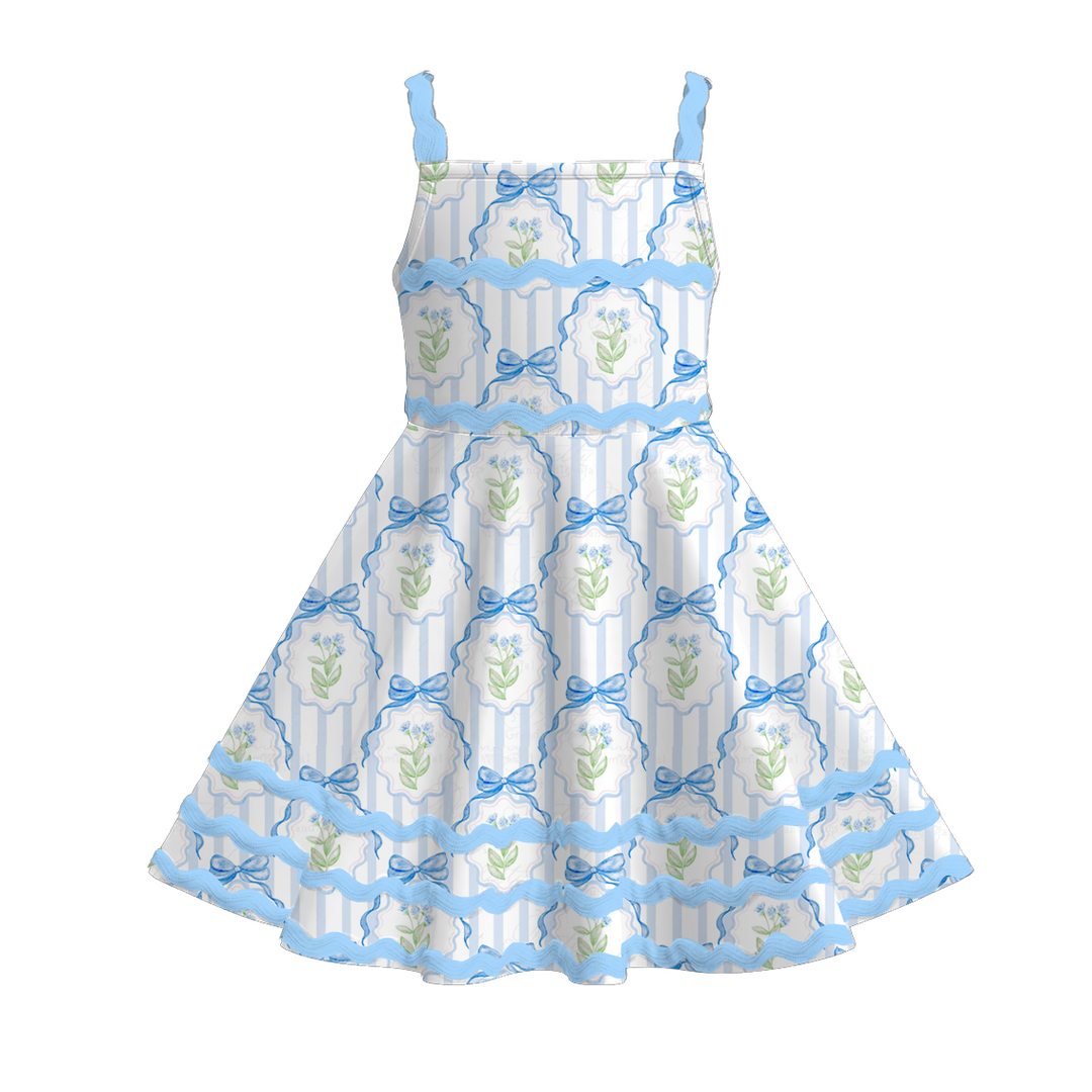 Girls summer graffiti seaside ric-rac suspender dress