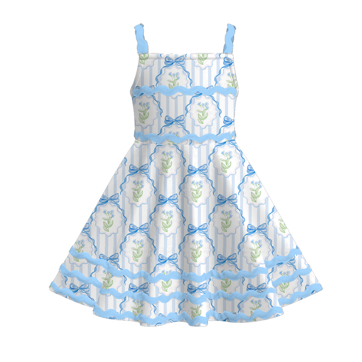 Girls summer graffiti seaside ric-rac suspender dress