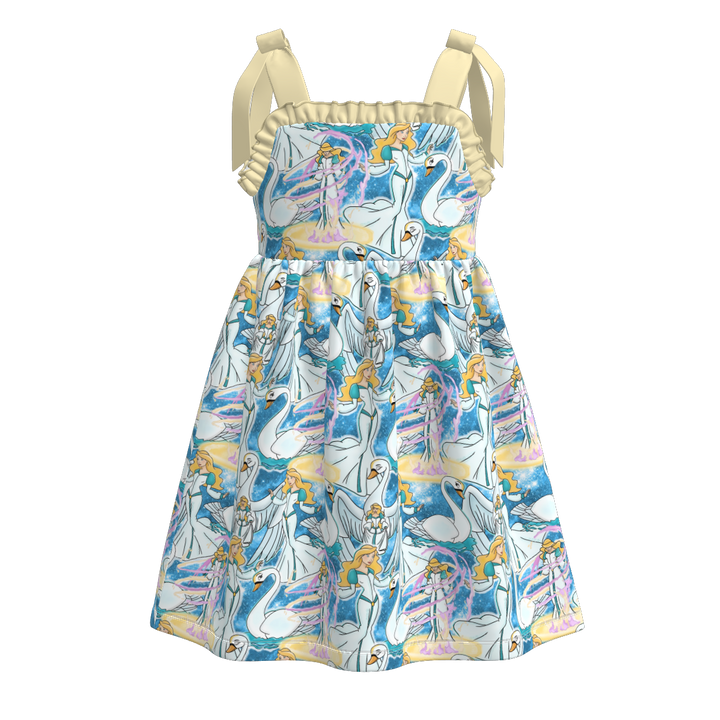 Girls Bow tie suspender dress with princess printed