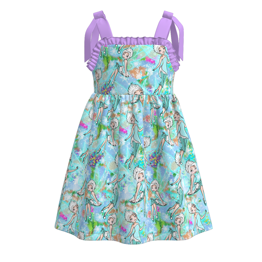 Girls Bow tie suspender dress with princess printed