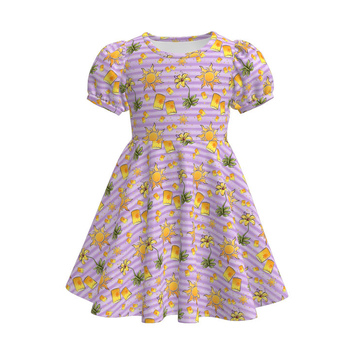 Girls puff sleeve dress with princess printed