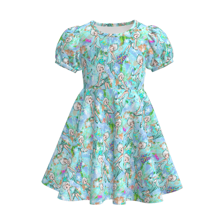 Girls puff sleeve dress with princess printed