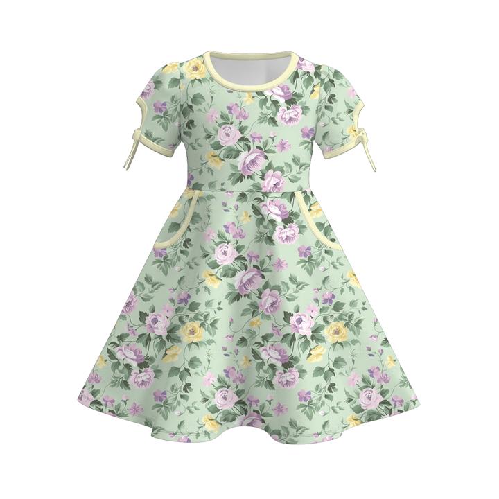 Girls summer pocket floral twirl dress