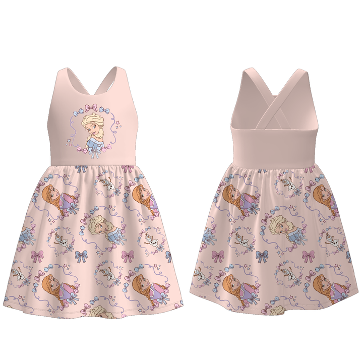 Princess Print Cross Back Suspender dress