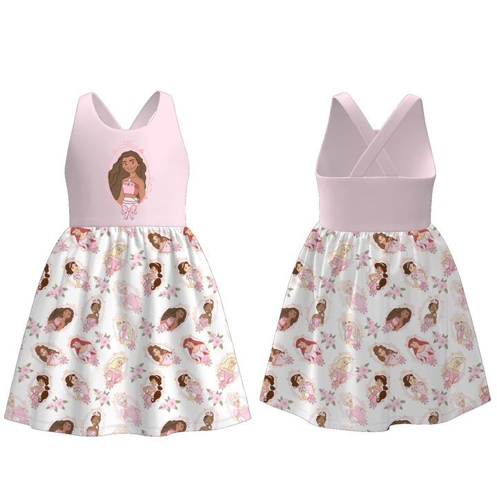 Princess Print Cross Back Suspender dress