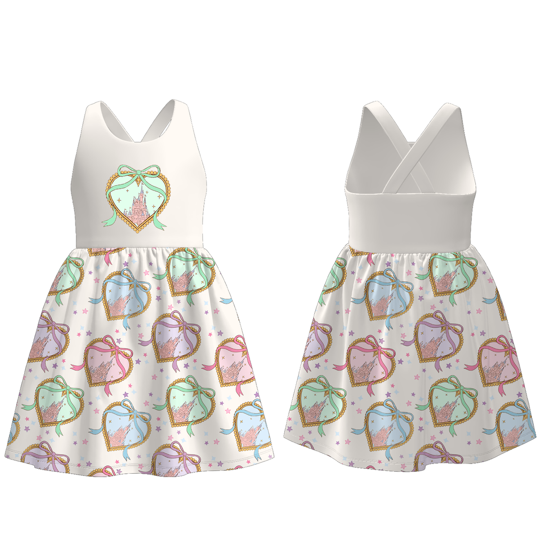Princess Print Cross Back Suspender dress