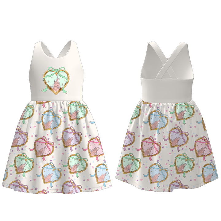 Princess Print Cross Back Suspender dress