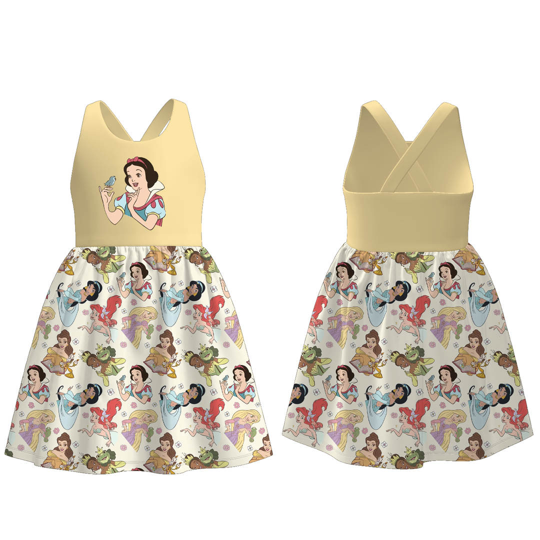 Princess Print Cross Back Suspender dress