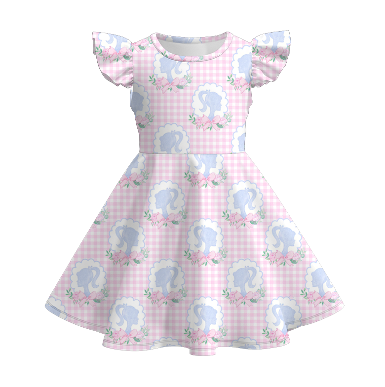 Girls summer flutter sleeve twirl dress with princess printed