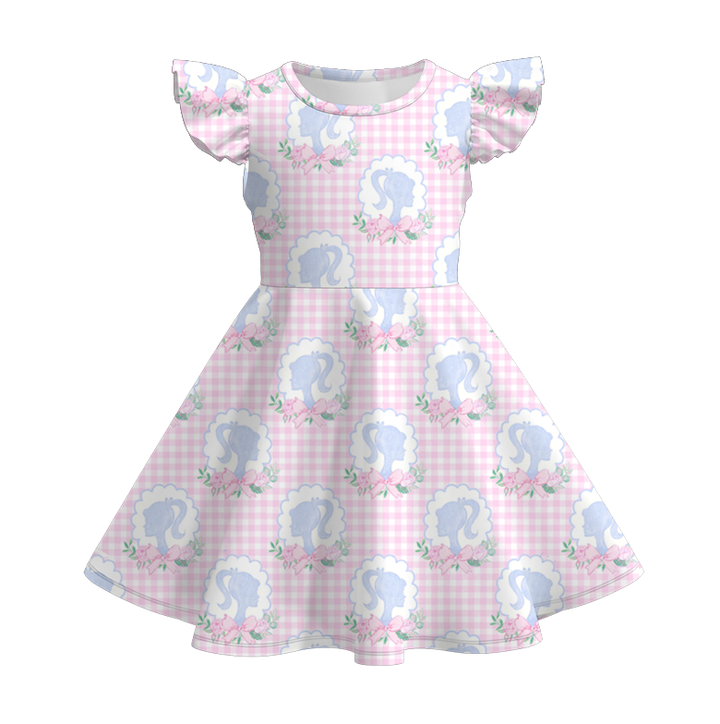 Girls summer flutter sleeve twirl dress with princess printed