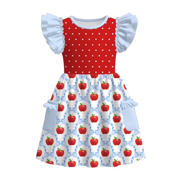 Back to school Apple printed twirl dress