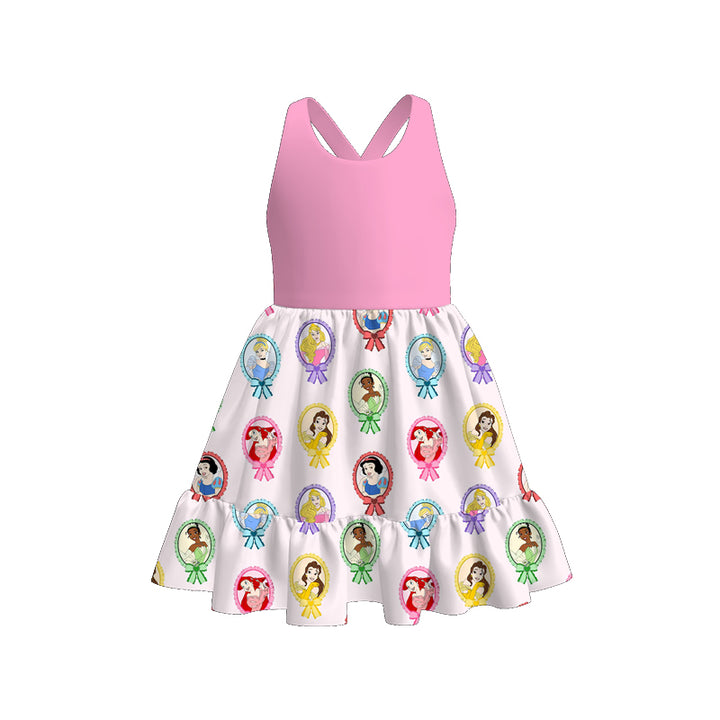 Girls princess cartoon printed cross-back dress
