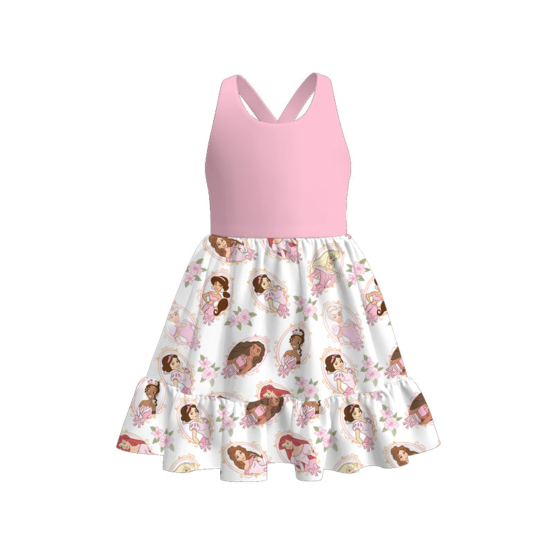 Girls princess cartoon printed cross-back dress