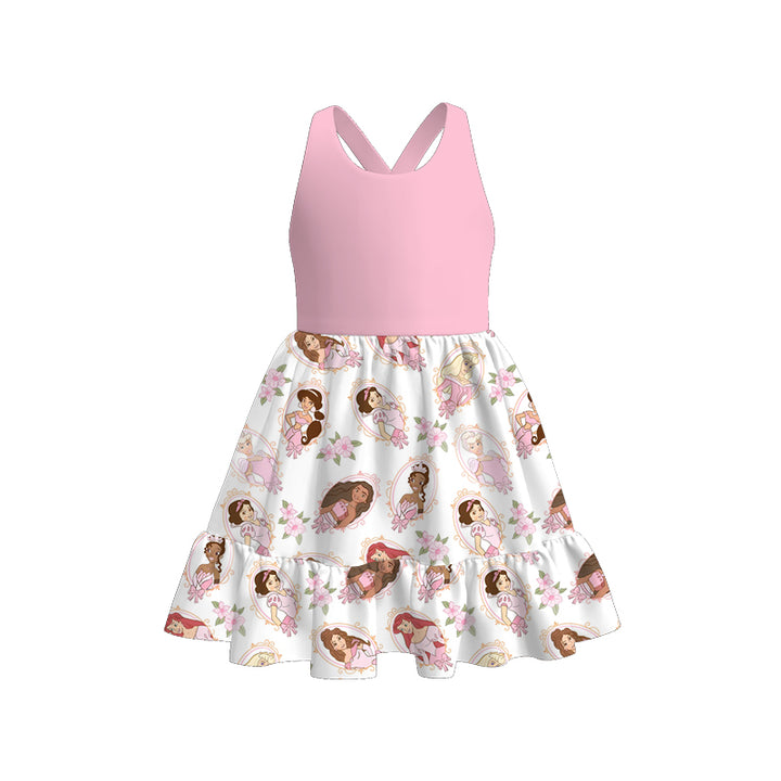 Girls princess cartoon printed cross-back dress